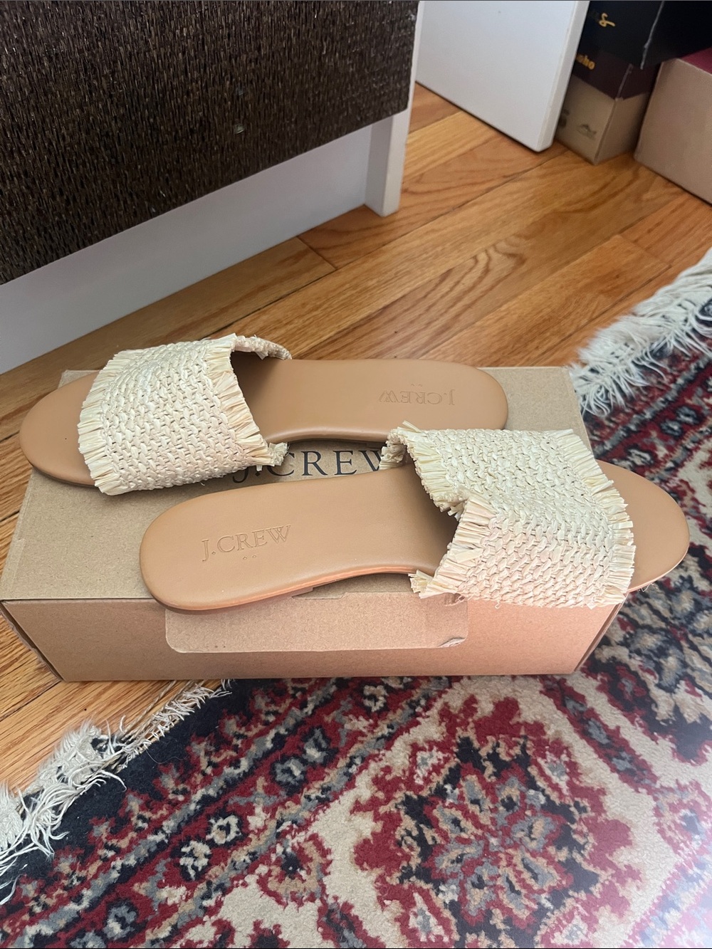 J. Crew Cream Woven Raffia Slide sandals